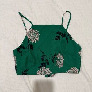 Forever 21 Floral Green Cropped Tie Back Women's Top Size M